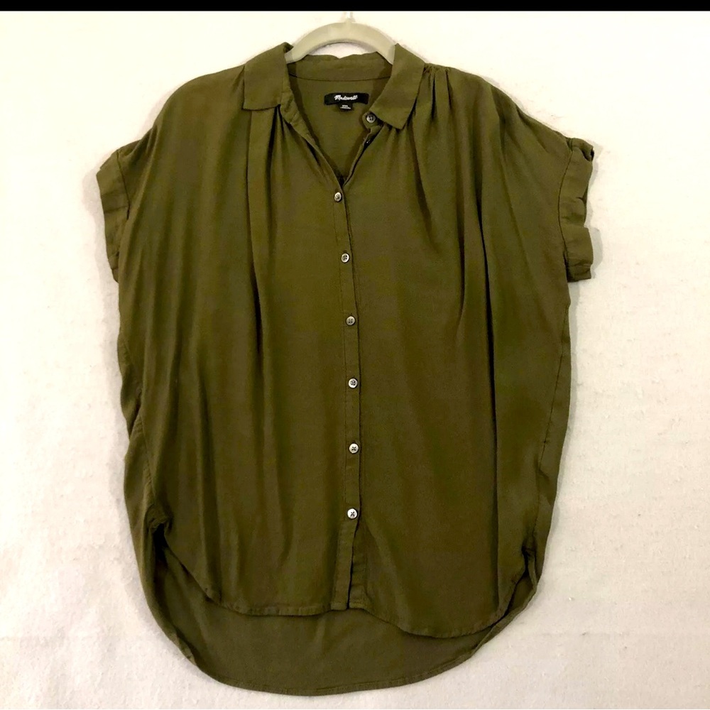 Madewell Central Drapey Shirt Olive Button Up Blouse Oversized Womens Size S
